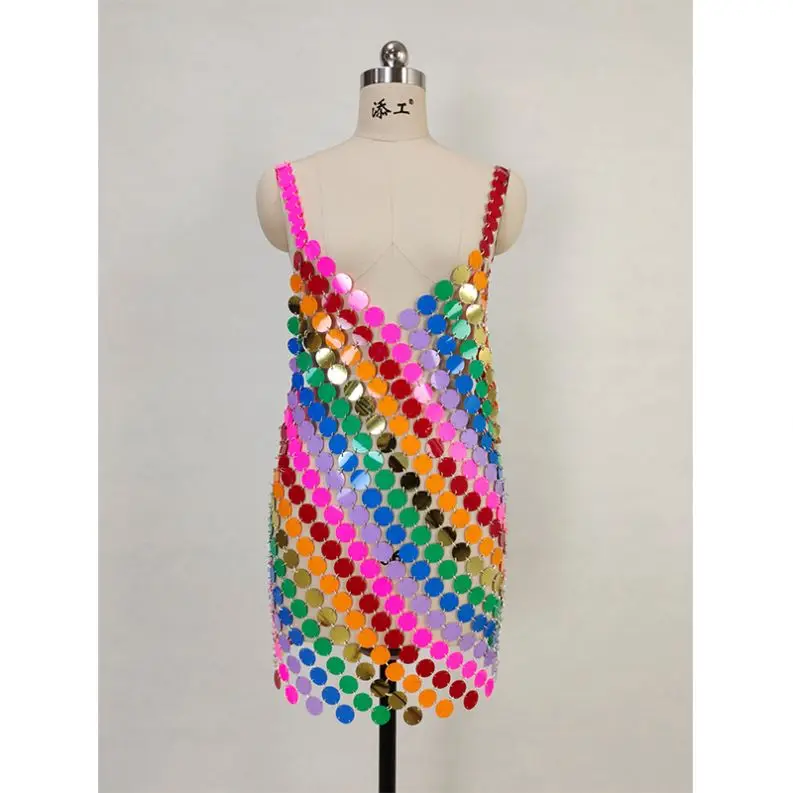 Custom Logo Brands Designer Clothes Famous Brands Women Special Occasion Metal Chain Dress Metallic Dress Bodycon Club dress