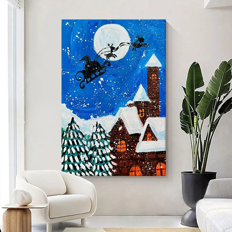 100% Handmade Art work living room wall decoration home decorative White Snow Christmas wall painting for living room promotion