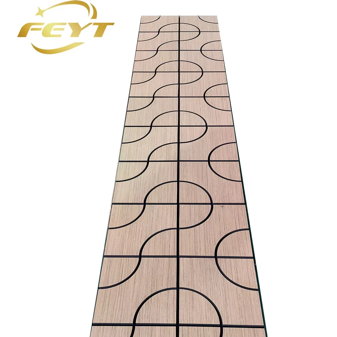 FEYT 3D Design Wooden Decor Wall Tiles Acoustic PET Soundproof Walnut Oak Akupanels Absorption Polyester Fiber Decorative Wall