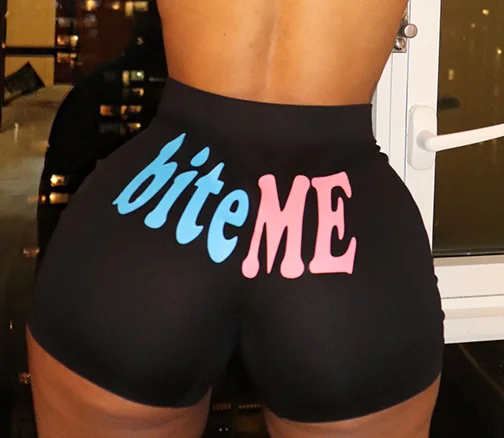 
Wholesale custom plus size snack booty short candy print shorts set summer gym running biker shorts for women 