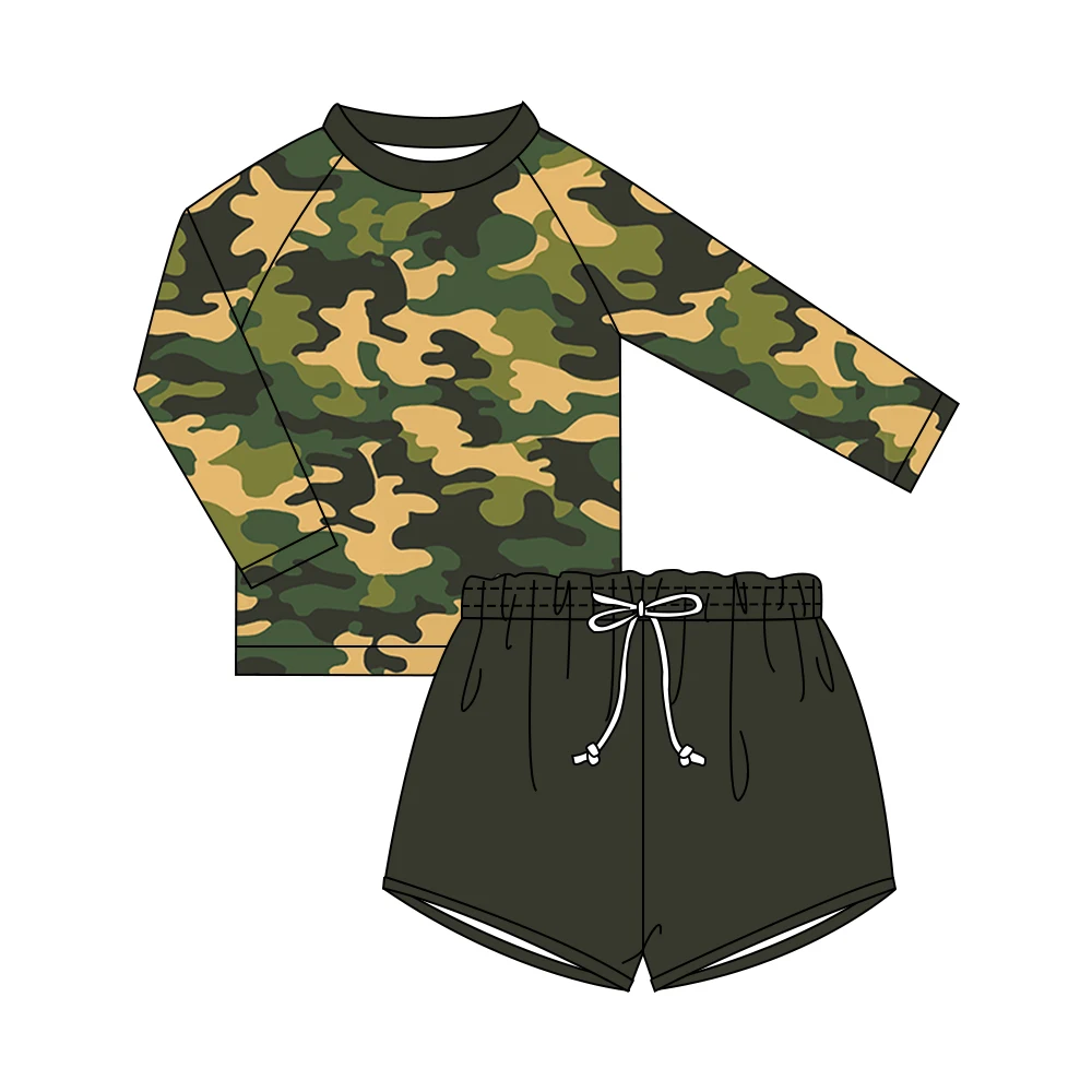 Quick Dry Dinosaurs Long Sleeve Kids Children Swimsuit Boardshorts 2 Pieces Set Baby Toddler Boys Swimwear