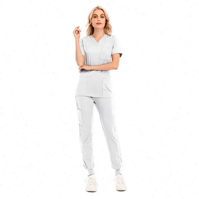 custom blank summer clothes hospital two piece scrubs clothing top and joggers uniforms sets nurse