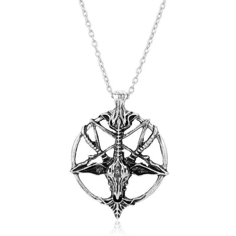 Fashion Viking Pentagon Goat Cow Head Skull Pendant Necklace for Women Men