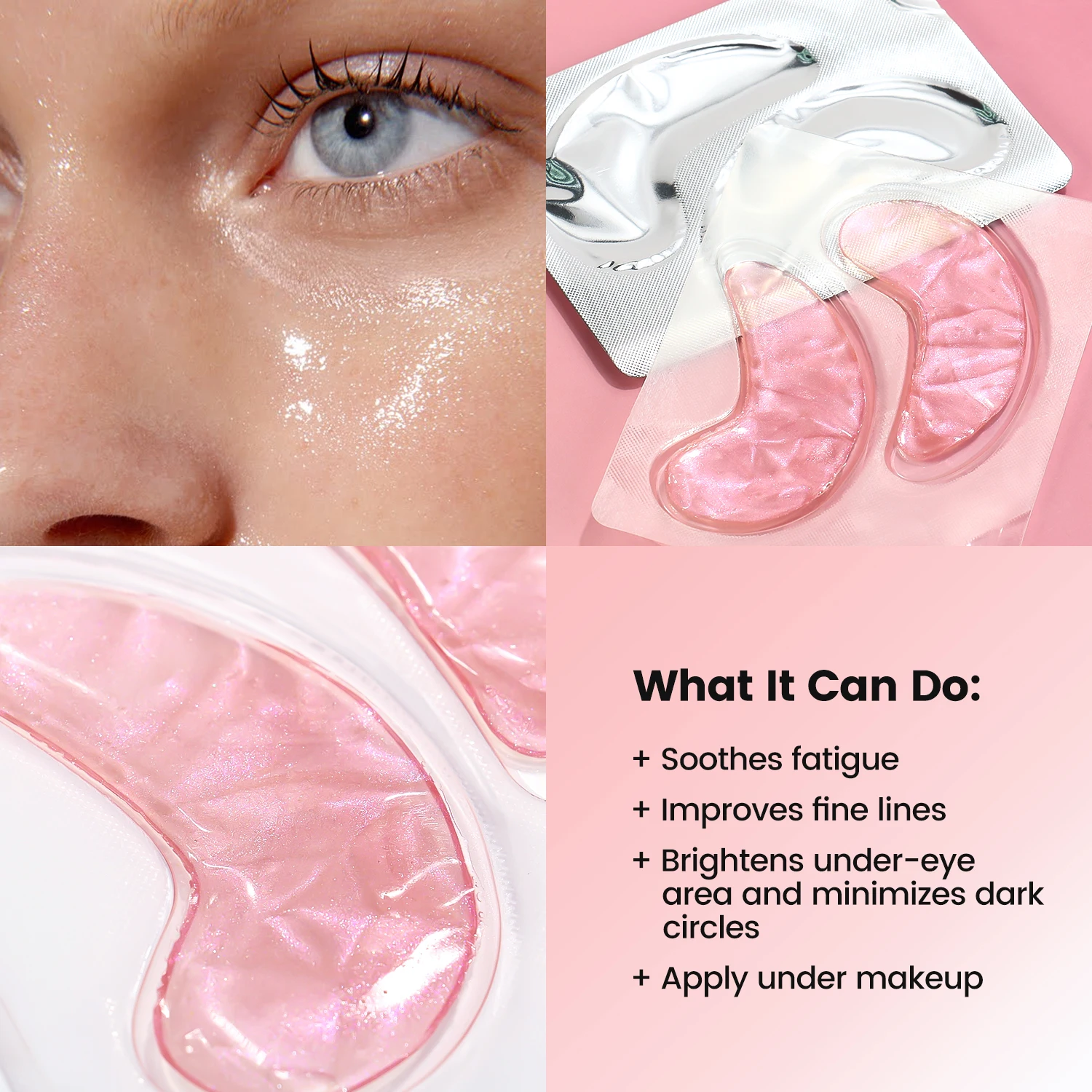 Hot selling Skin care Vitamin E collagen gel Puffy fine lines eye mask rose pink eye patch crystal under eye mask