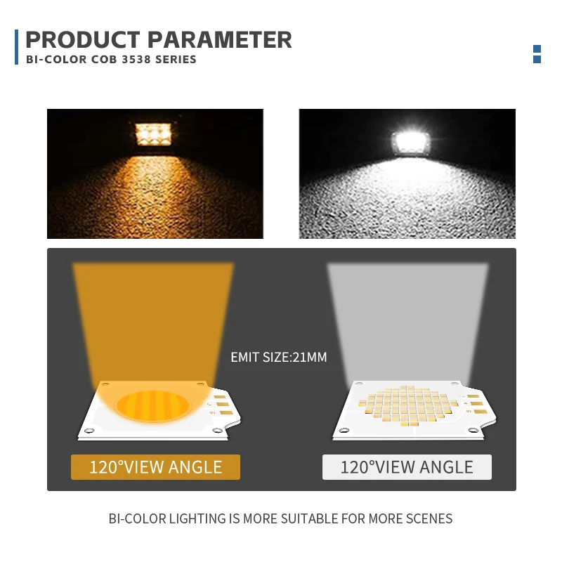 3538 SERIES Bi Color LED Chips 50W+50W 200W+200W High Power Chip 2700K 6500K for photography light