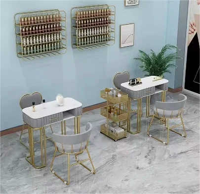New Arrival Modern Style Beauty Salon Furniture Velvet Marble Nail Salon Manicure Table