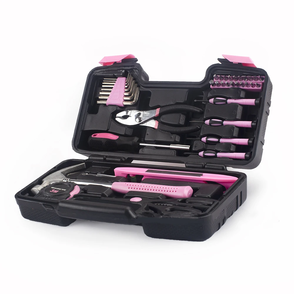 Pink 39-Piece Tool Set - General Household Hand Tool Kit with Plastic Toolbox Storage Case