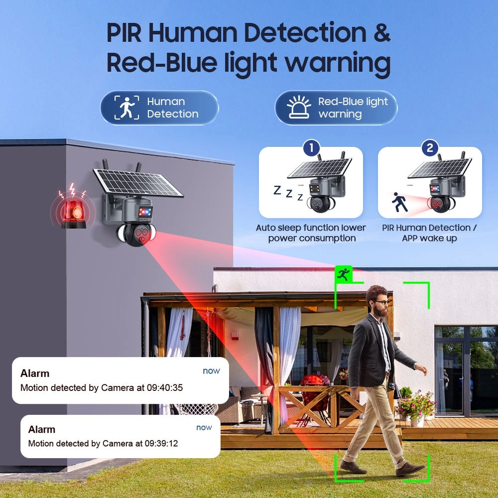 Custom Logo 6MP WiFi HD PIR Human Detection PTZ Security System Speed Dome 12X Zoom Wifi Outdoor Solar CCTV Camera