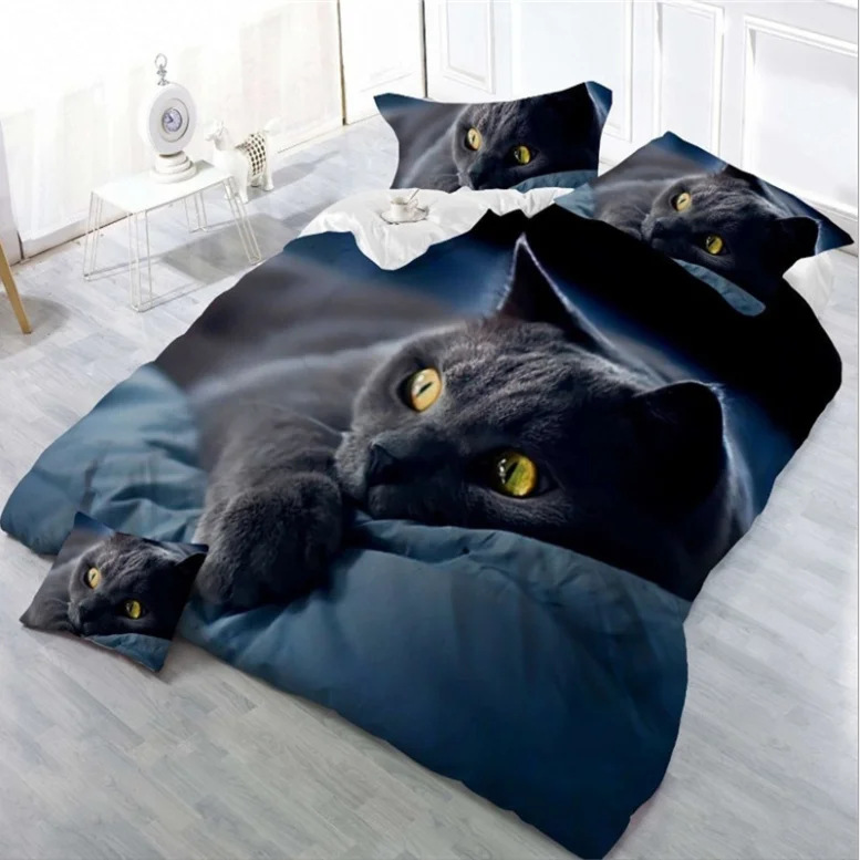 Hot selling 100% polyester cat animal printing bed sheet fabric /duvet cover set/3D printed bedding set