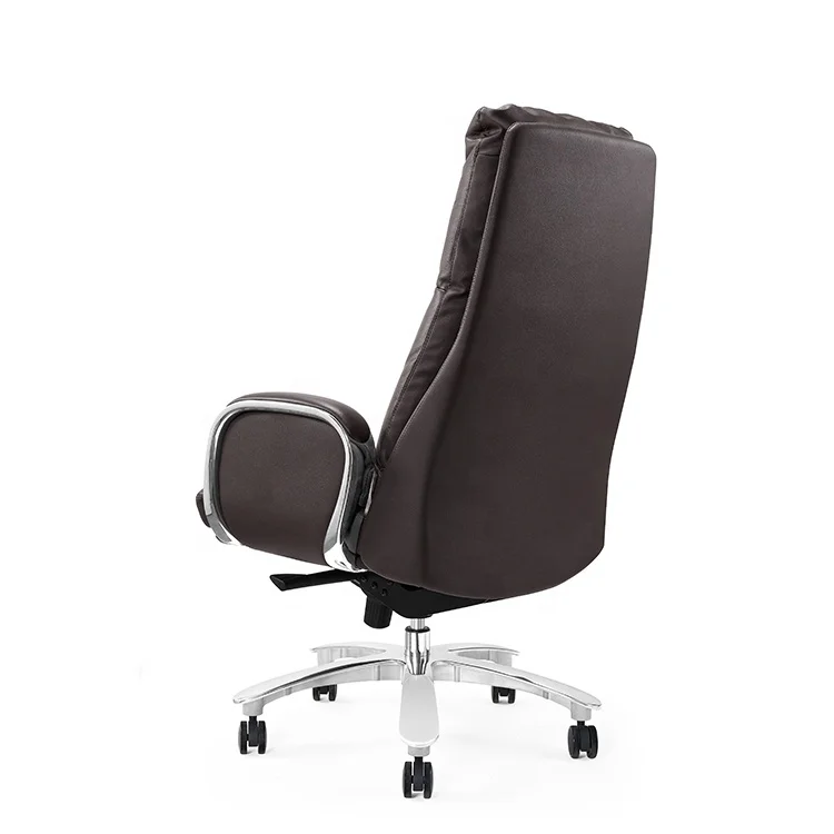 High Back Luxury Wood Office Furniture President Swivel Chair with Aluminum Alloy Base Chair Leather