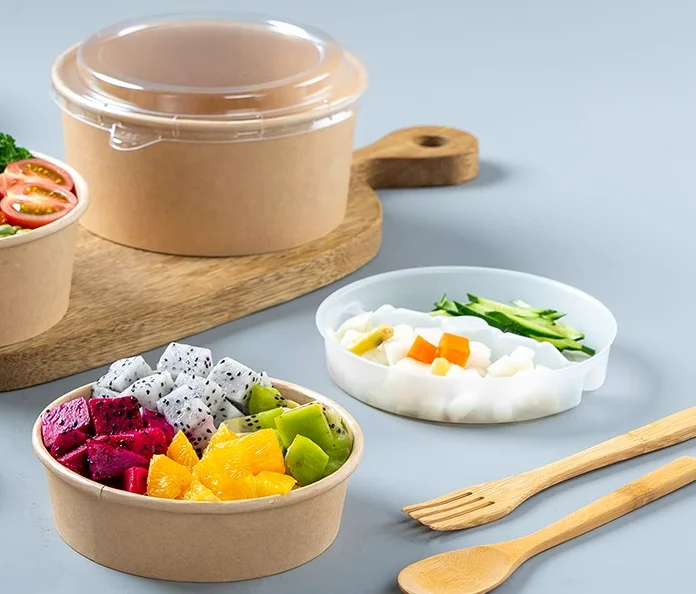 Disposable paper bowl with circular PP inner tray vegetable and fruit separation container