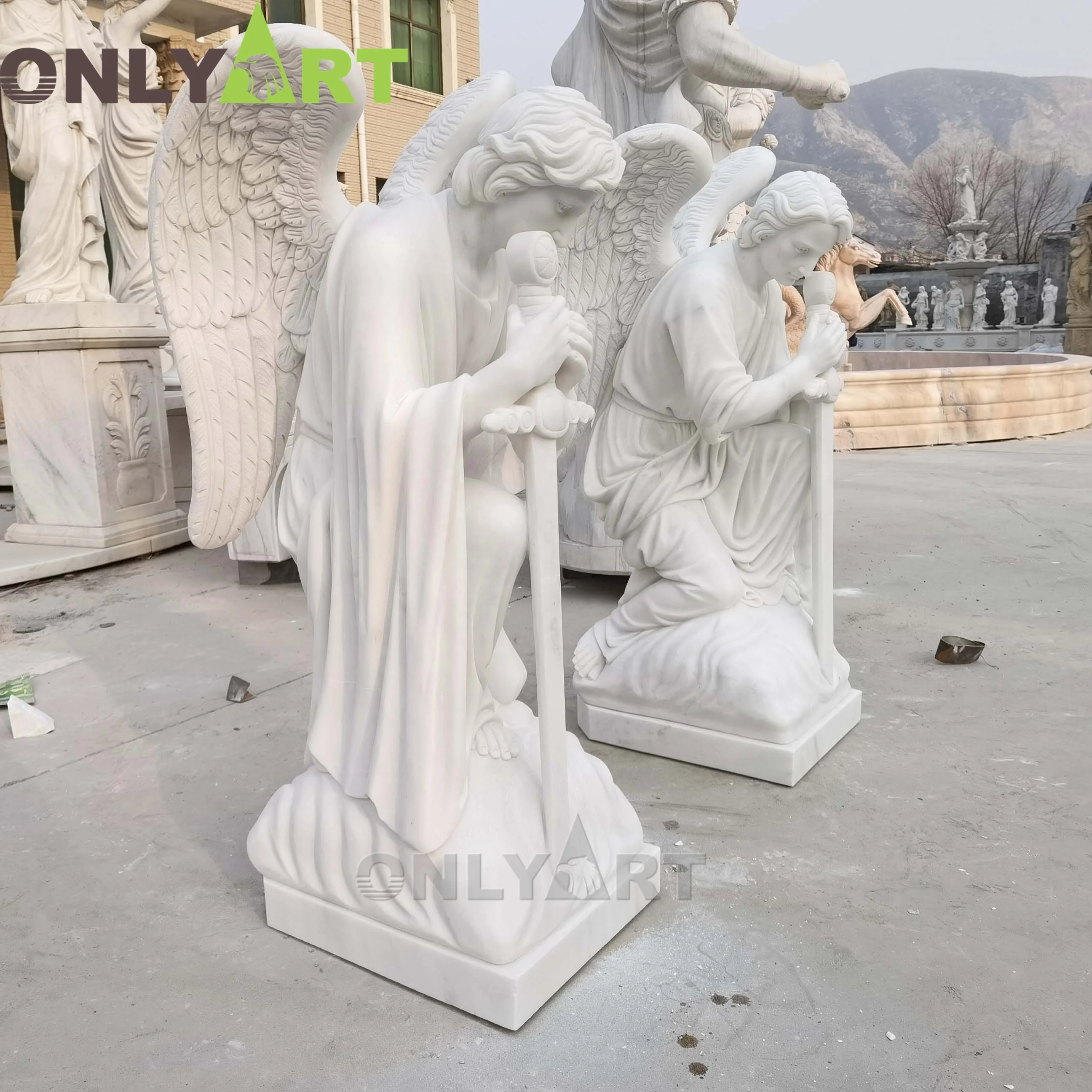 Outdoor Decor Life Size Hand Carved Natural Stone Marble Cemetery Angel Statue Sculpture For Sale