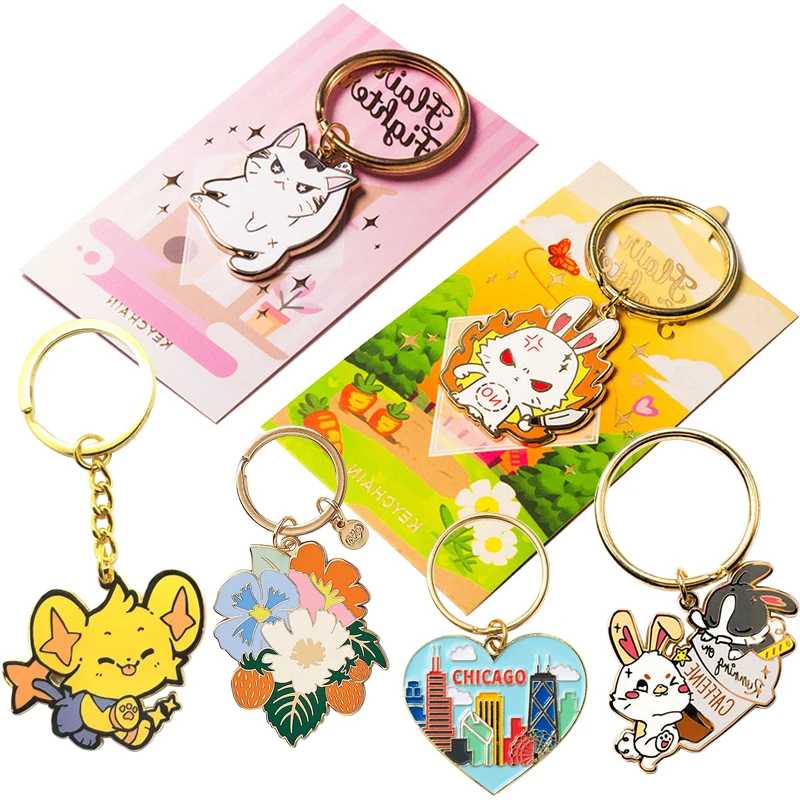 Keychain Preserced Flower Zinc Alloy Iron Personalized Small Keychain Metal Custom Personalized Soft Hard Enamel Keychains
