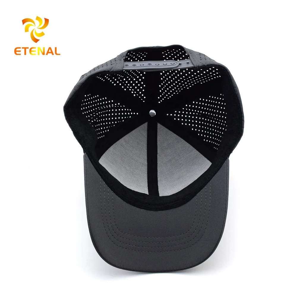 Custom 6 Panel Embroidery Logo Baseball Cap,Waterproof Laser Cut Drilled Hole Perforated Polyester Hat,Curved Brim Sports Caps