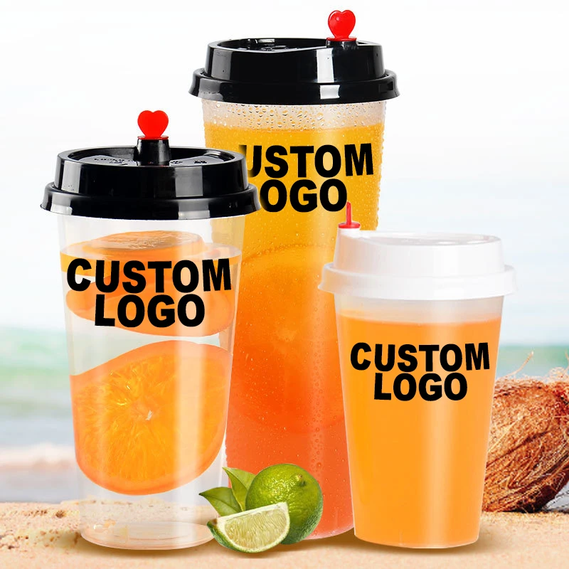 Custom Logo Disposable Bubble Milk Tea Cup PP PET Transparent Disposable Plastic Cup Packaging Cup
