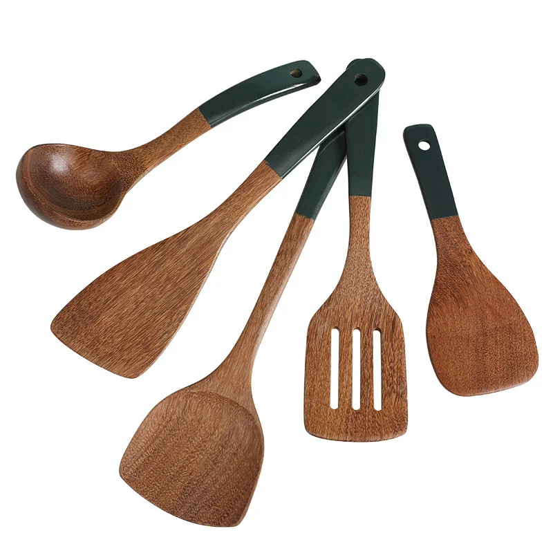 Natural Chicken Wings Wooden Anti-Scald Easy To Clean Long-Handled wooden cooking spoon Spatula For The kitchen utensils sets