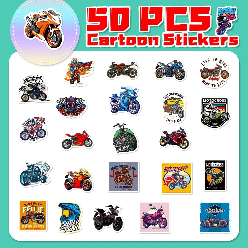 50pcs Motorcycle Club Stickers Personalized Graffiti Harley Motorcycle Stickers Waterproof, T01041229