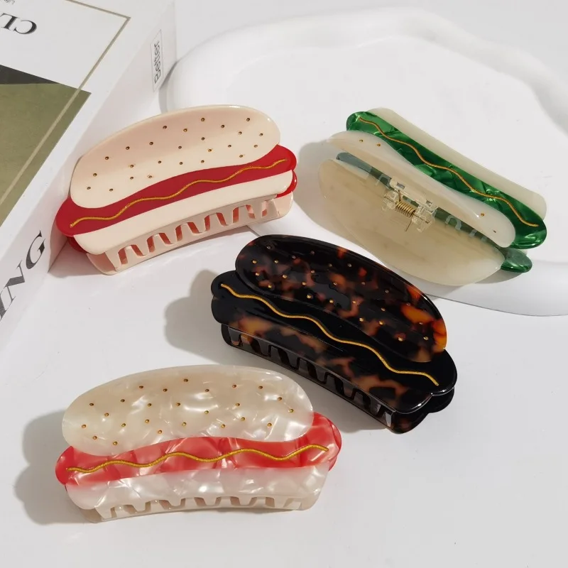 Creative Hamburg Acetate Shark Hair Claw Funny Food Hot Dog Large Hair Crab Clip for Women Girls Party Headwear 2023 New