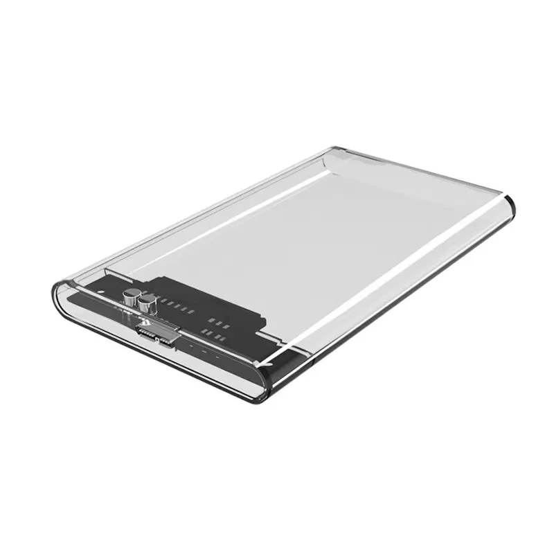 2.5 INCH USB 3.0 Push and pull sliding lid round edge transparent mobile hard drive enclosure