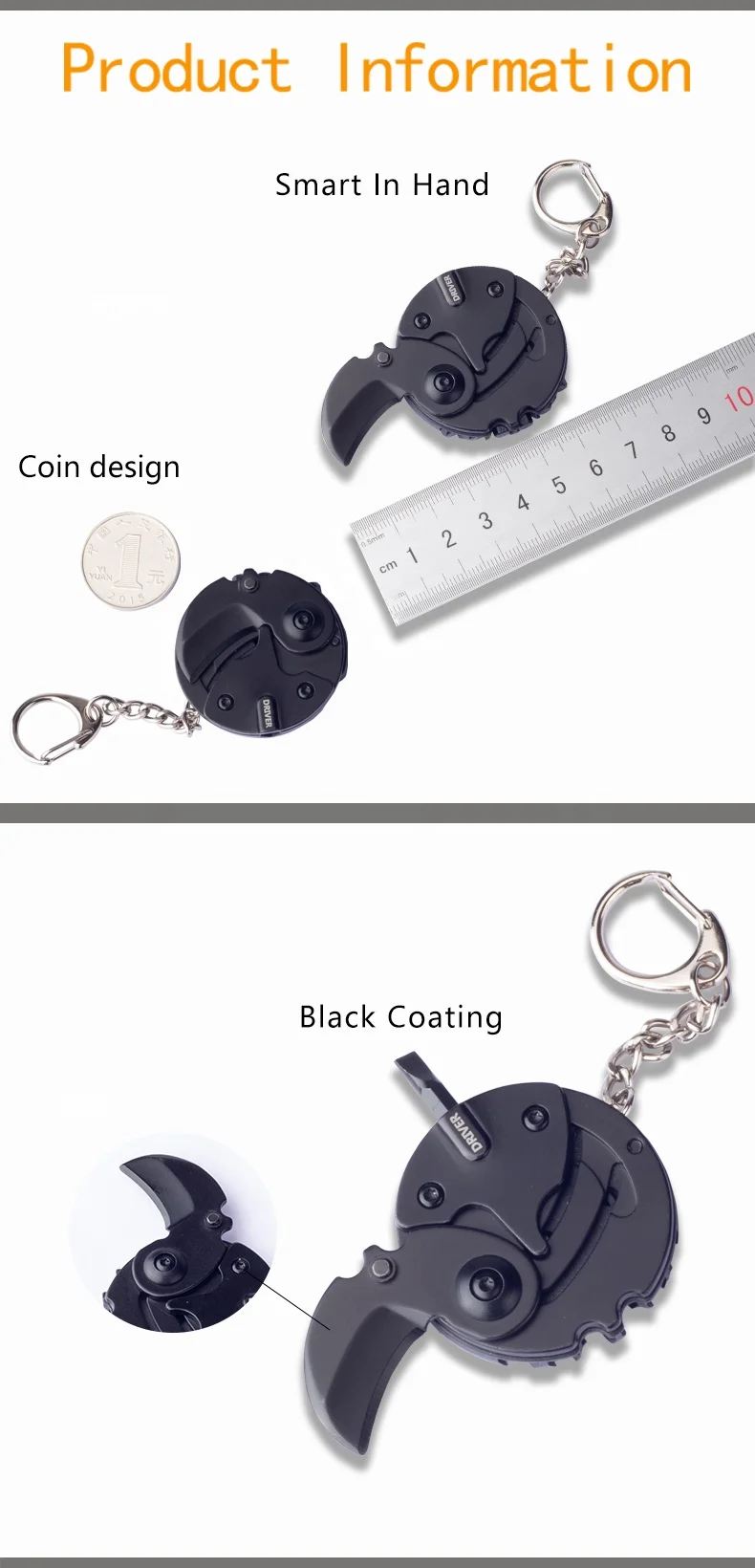 Outdoor Survival Black Mini Portable EDC Folding Pocket Knife Outdoor Pocket Survival Tool Coin Knife