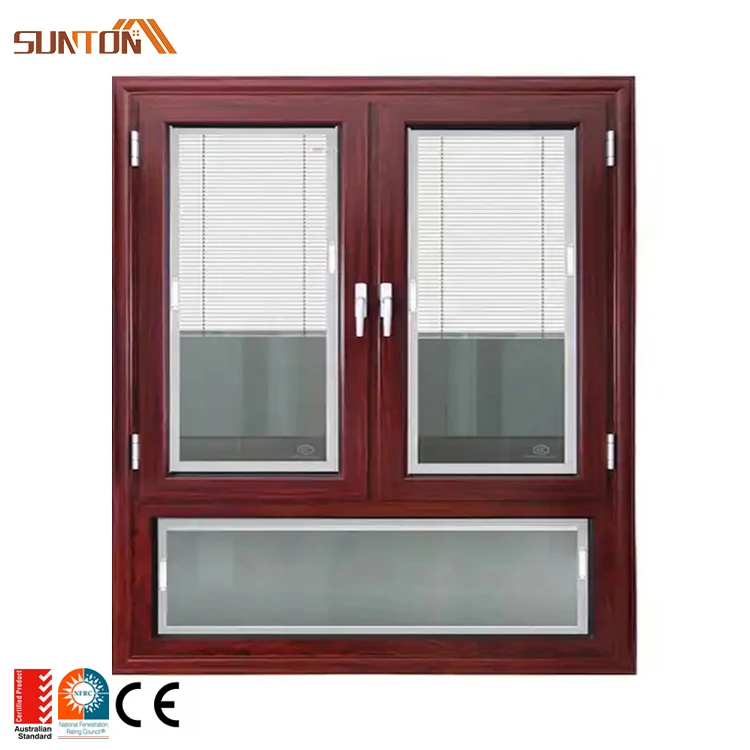 Custom built-in blind aluminium window modern aluminum double glazed glass casement windows with built in blinds