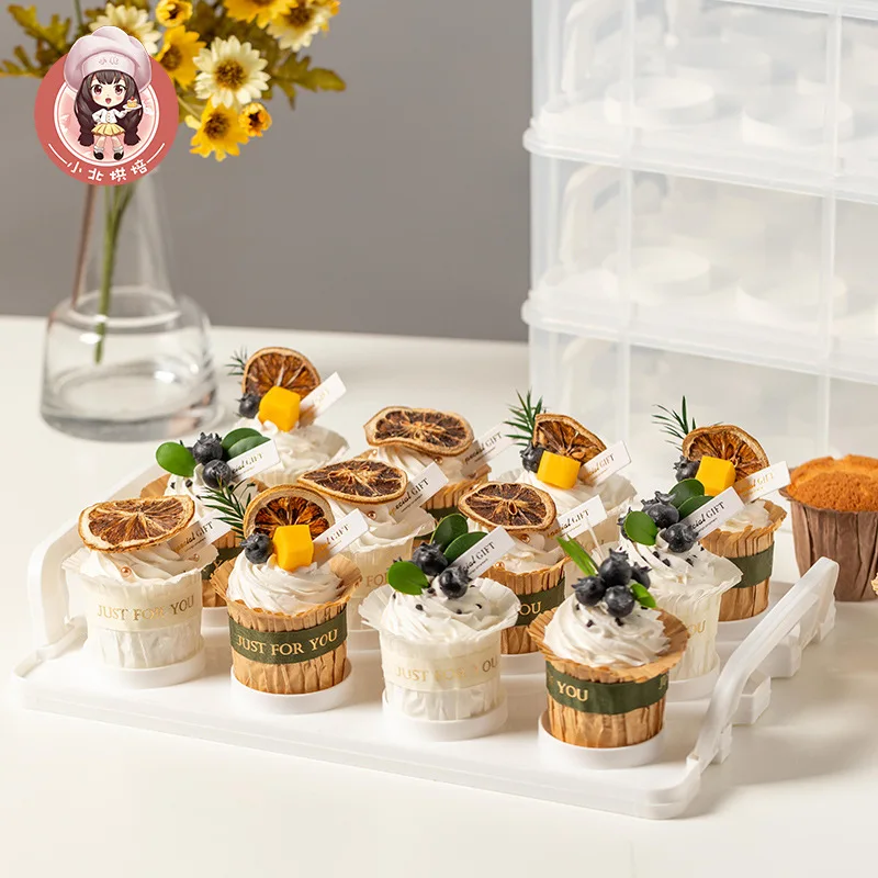 CN2034-05463-1 2 Tier Cupcake Storage Carrier, Store up to 24 Cupcakes or 2 Large Cakes Food Transporter Container