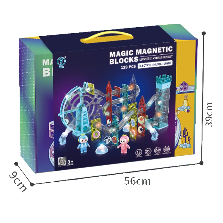 129PCS Large Size Magnetic Sheet Building Block Electric Maze Race Run Ball Marble Track DIY Bircks Kids Construction Set