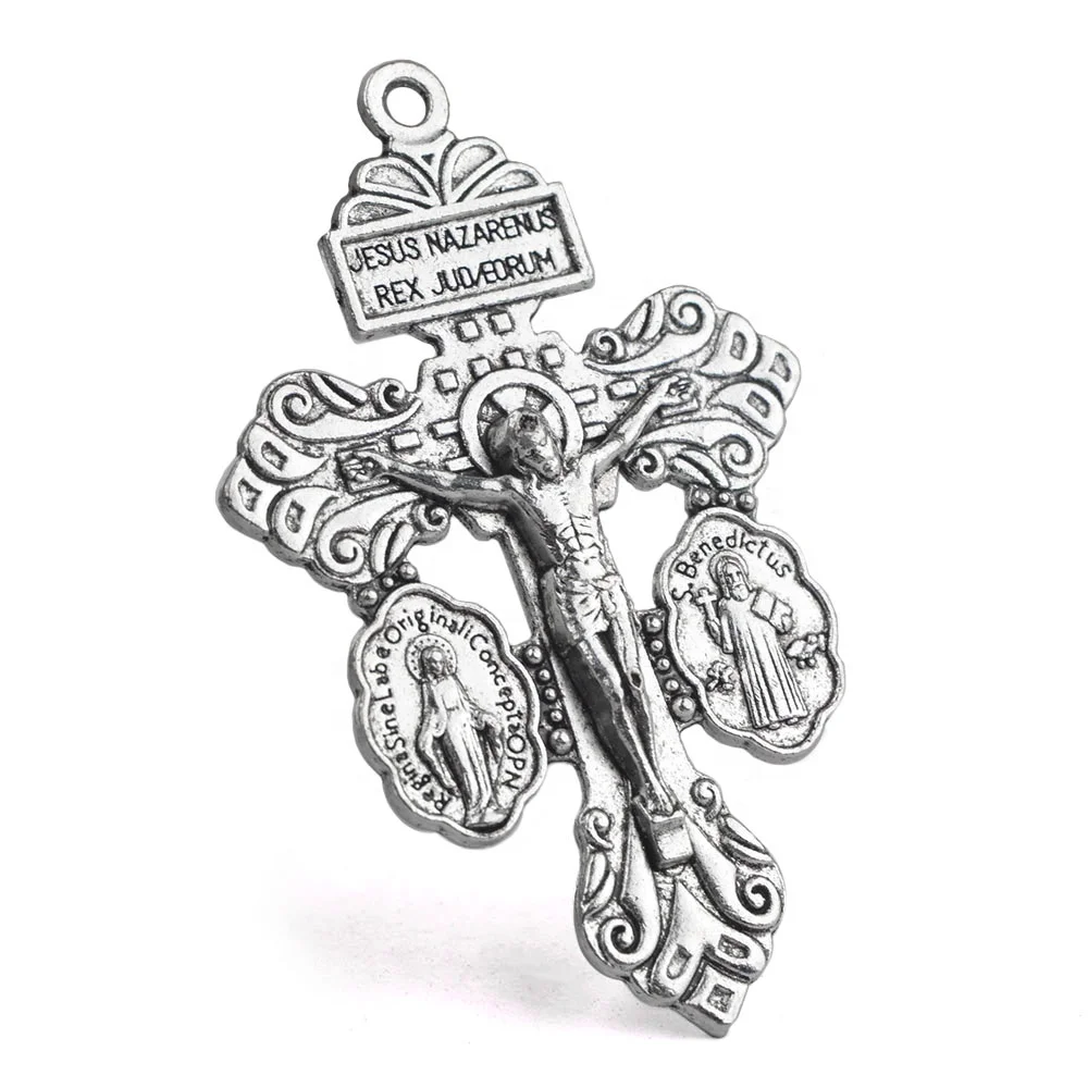 Pardon Indulgence Crucifix Cross Jewelry Unisex Silver-Plated Alloy with Miraculous Medal Saint Benedict Medal for Children