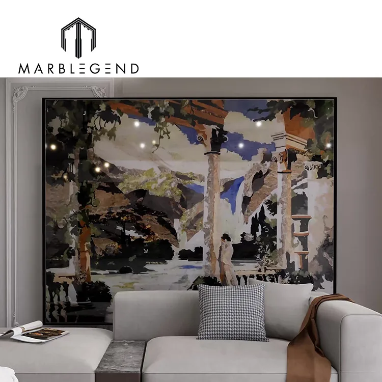 Custom Art Wall Waterjet Marble Design Marble Inlay Modern Waterjet Marble Medallion for Living Room