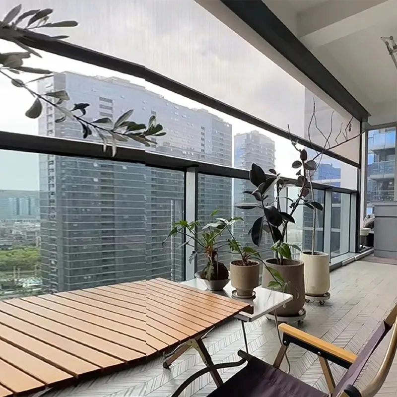 Outdoor Heavy Minimalist Style 12V Curtain Motorized roller Shade Transparent waterproof windproof  Roller Blinds