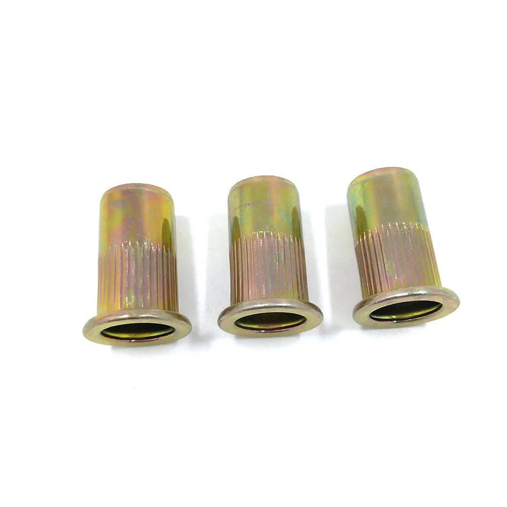 Steel Blue or Yellow White Zinc Plating Flat Head Serrated Knurled Blind Rivet Nut