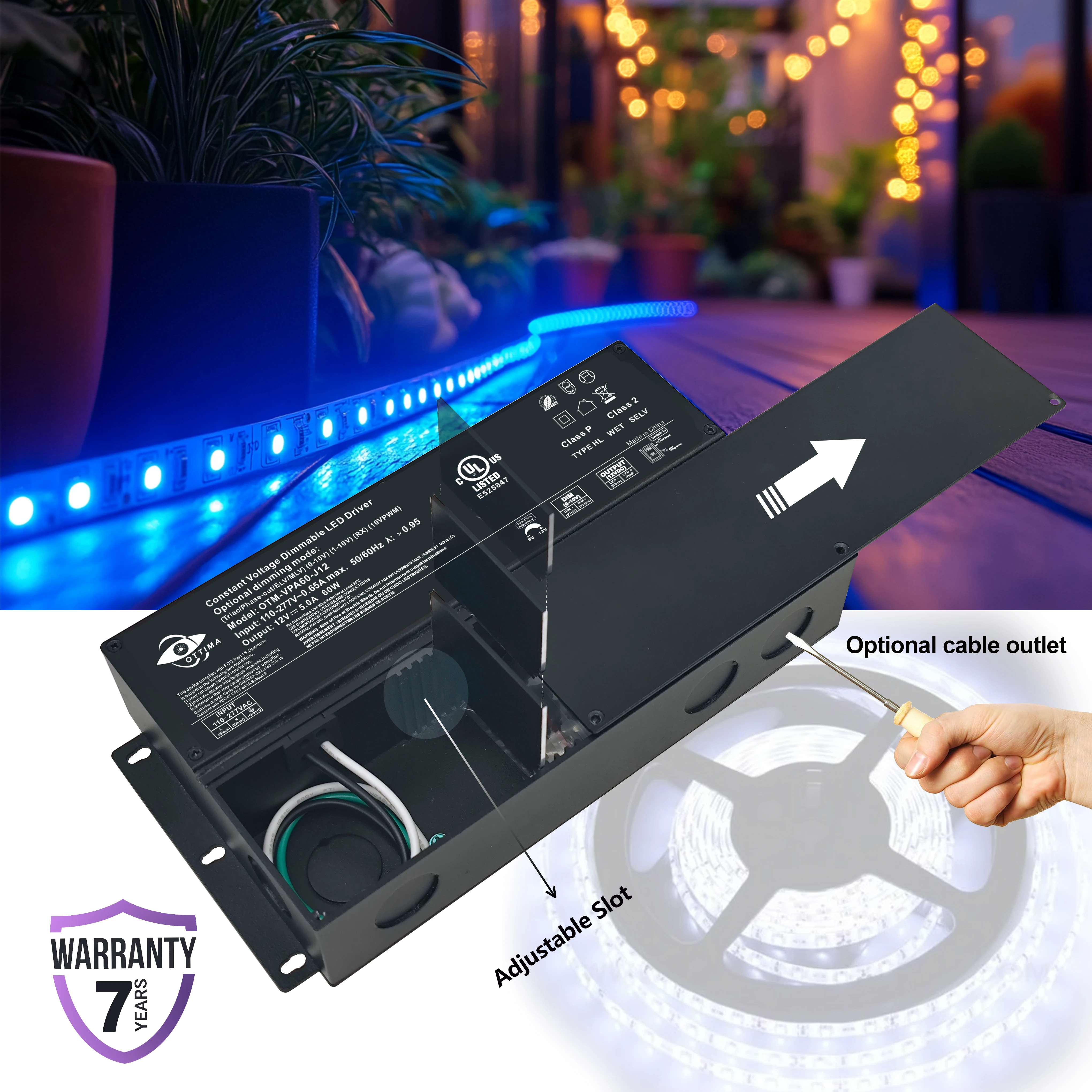 OTM-VPA60-J 12 UL cUL Triac Диммируемый драйвер 0-10v 1-10v светодиодный освещения 60W 12V