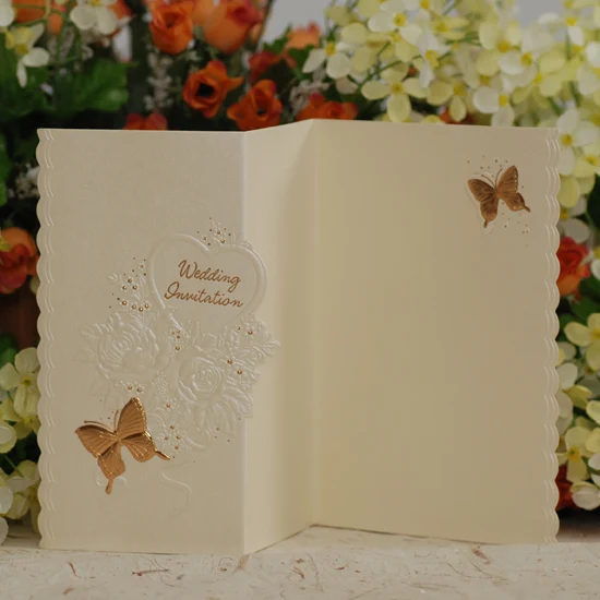 Exquisite Folding Card Butterfly Bronzing Pattern Indentation Crafts Wedding Invitation Customized Thank You Card