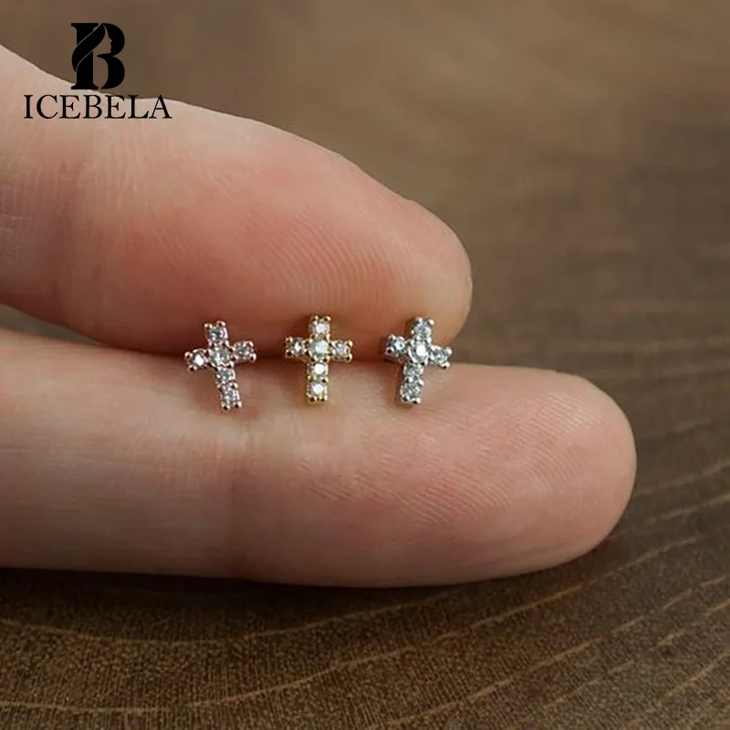 Wholesale Fine Jewelry 925 Sterling Silver Custom Trendy Dainty Zircon Earrings Minimalist Cross Stud Earring For Women Girls