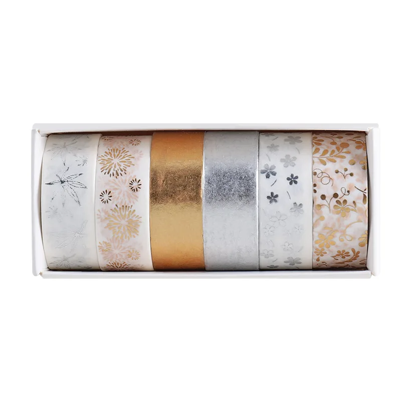 6 штук Золотая фольга лента Washi комплект серебряная DIY Журнал