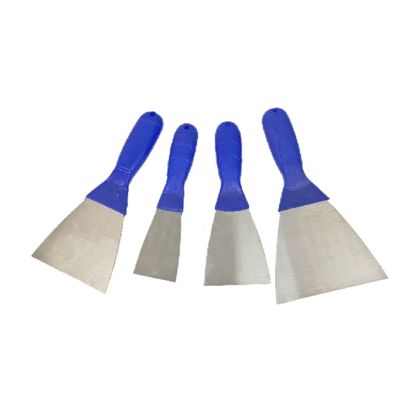 Industrial Grade Flexible Carbon Steel Putty Knife for Painters Blue Plastic Handle with Wooden Handle Stainless Steel Blade