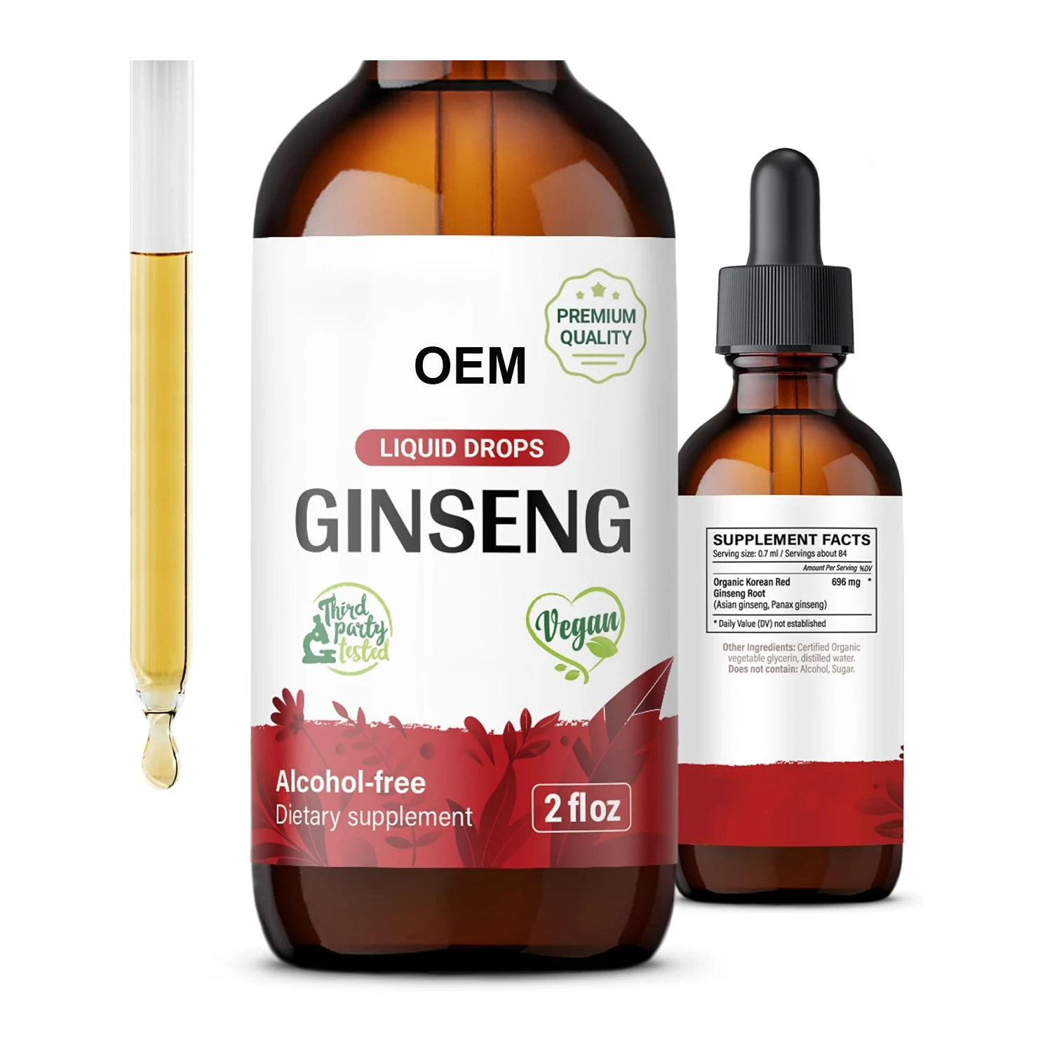 OEM Wholesale Organic Ginseng Panax Korean Red Panax Ginseng Extract Liquid for Energy Boost & Cognitive Function Focus