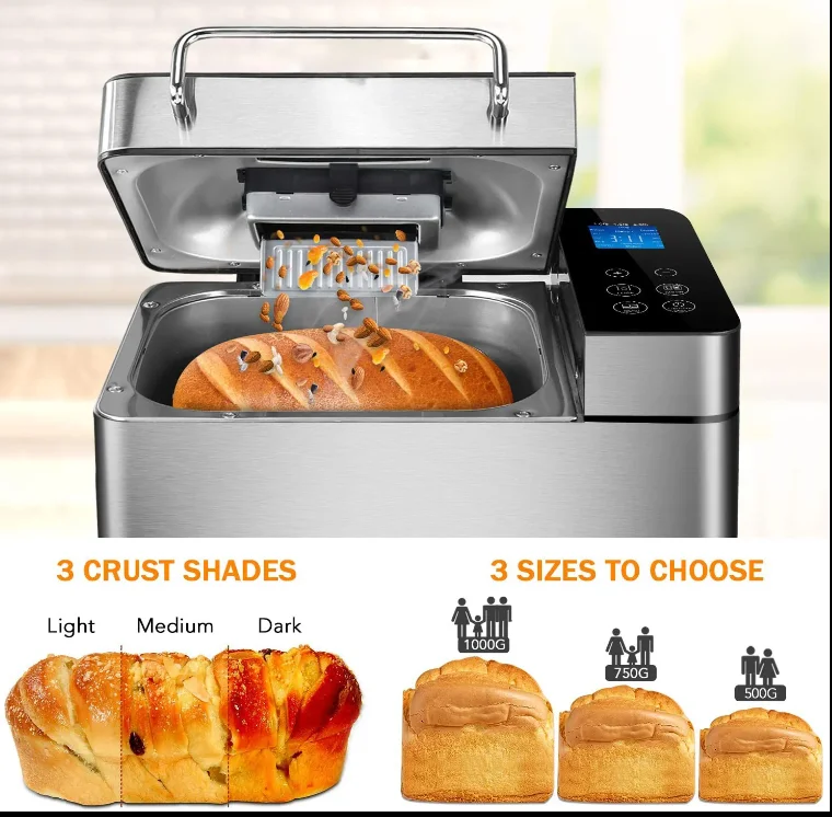 Wholesale Household Bread Machine Makers With LED Display 17-19 Automatic Programs Bread Size Selection Bread Machine