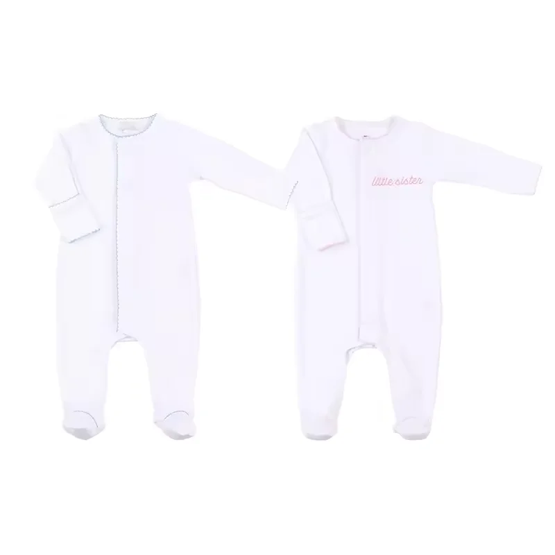 100% Combed Cotton White Newborn Baby Clothes  Picot Trim Infant Baby Footie Romper Matching Hat Blanket Bib Sleeper Set 2025