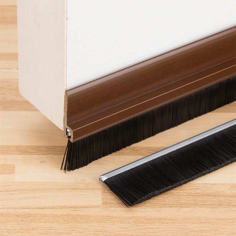 Door Brush Bottom Sweep Plastic Holder with Black Nylon Brush for Home Under Door Seals