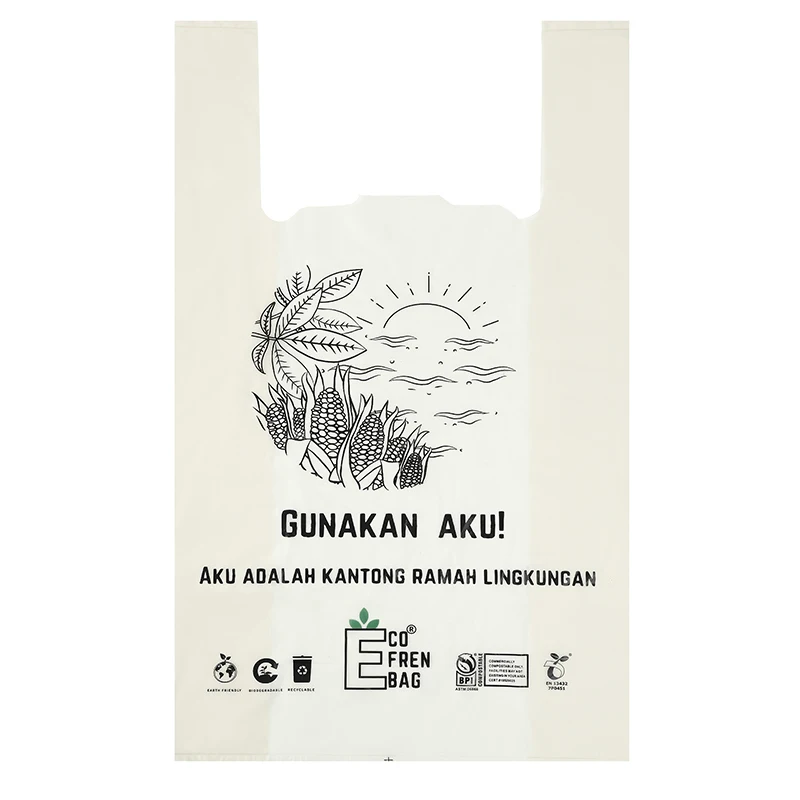 Green White Pla Corn Starch Fully Degradable100% Compostable Plastic T Shirt Vest Poly Kitchen Shopping Trash Garbage Bin Bags