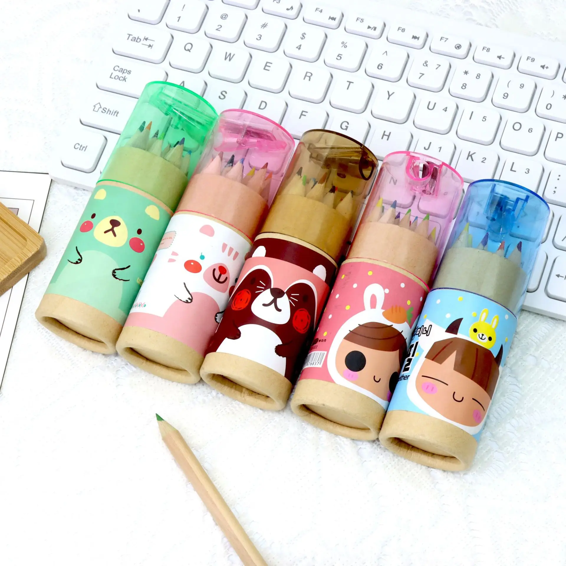 Creative Barrel 12 Color Lead Ribbon Pencil Knife Cute Cartoon Color Lead Little Bear Color Lead Student Painting Graffiti Pen