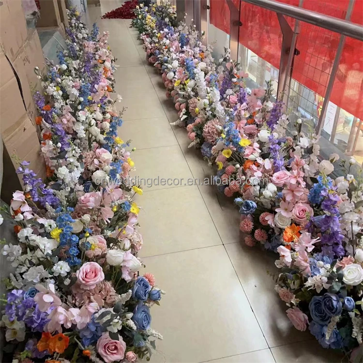 Hot Summer Flower Table Runner Luxury Artificial Flowers Table Spring Flower Runner