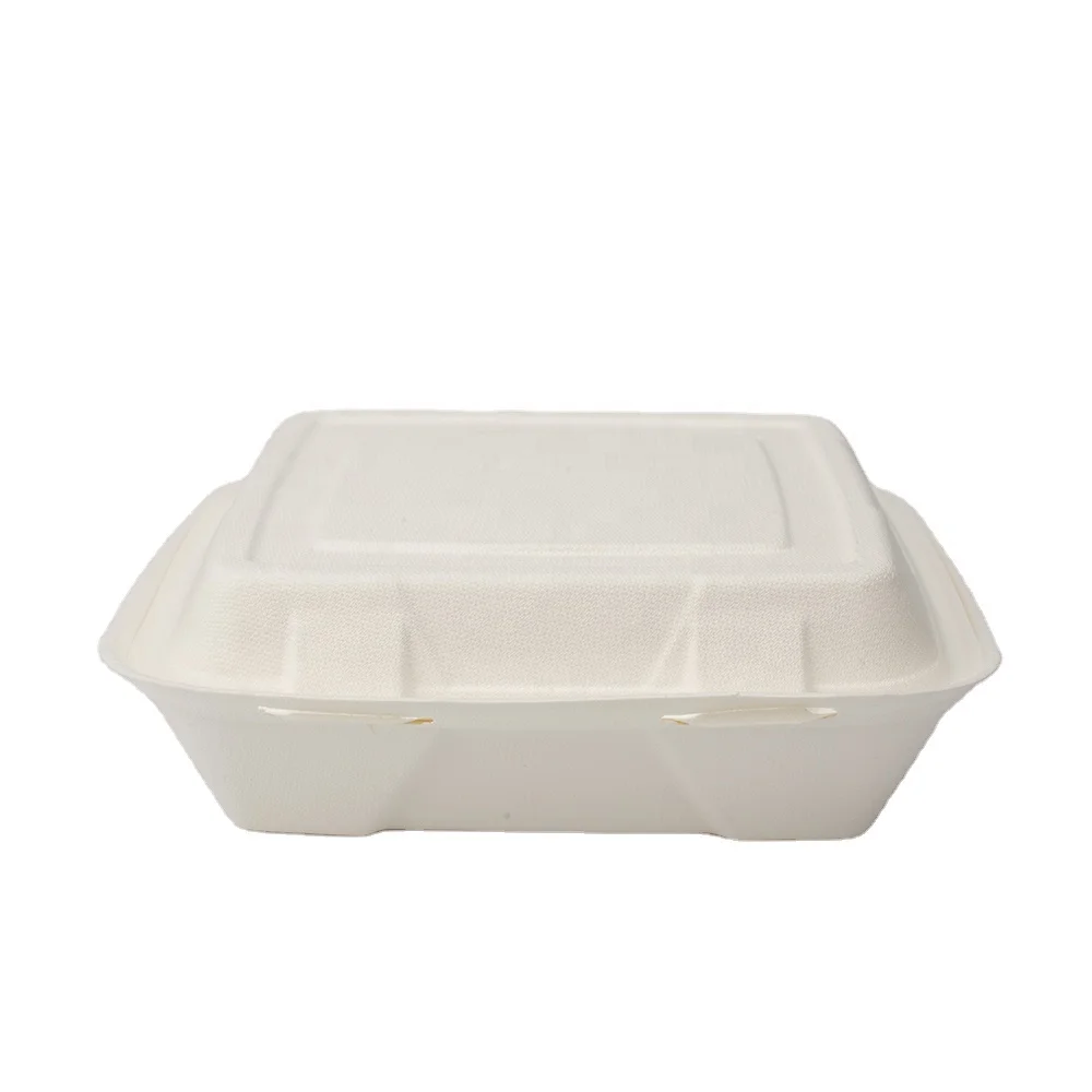 Disposable Compostable 9 inch Burger Box Biodegradable Bagasse Sugarcane Food Containers bagasse packaging box bagasse pizza box