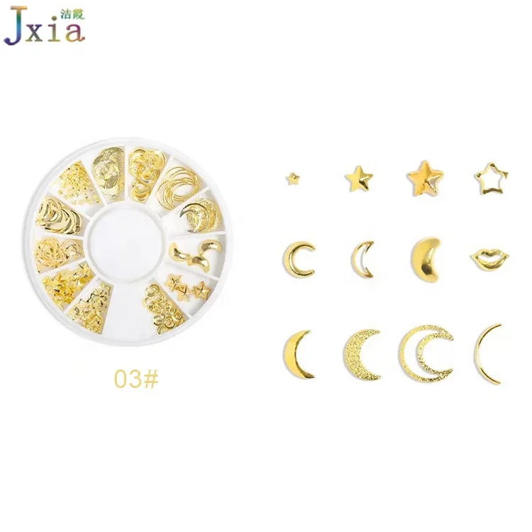 Металлические заклепки Jiexia, 12 ячеек, сплав, смешанные стили, звезды, луна, золотой дизайн ногтей, декоративные аксессуары