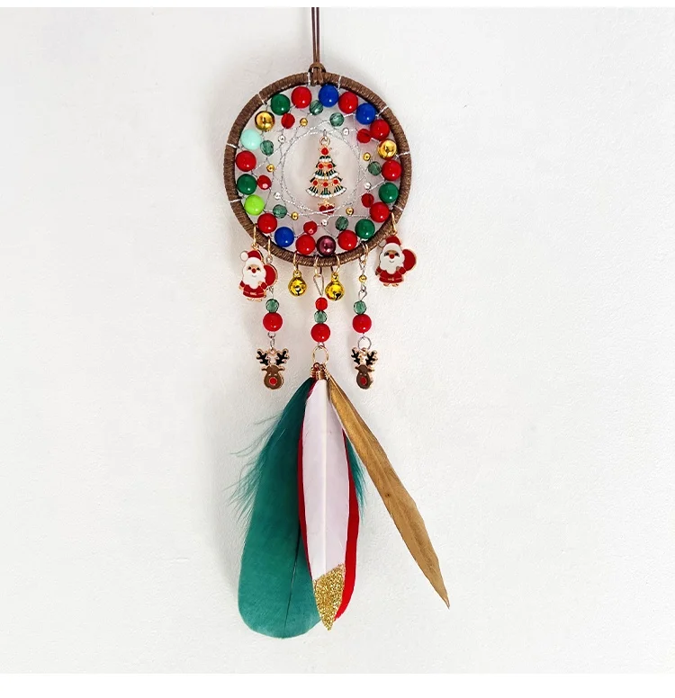 Christmas Style Mini Car Pendent Handicraft Feather Dream Catcher Hanging Ornaments Wind Chimes Gift for Home Wall Decoration
