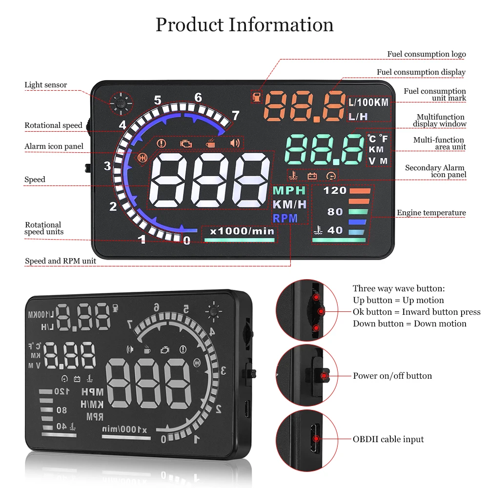Car accessories 5.5in Digital Car Speedometer Digital HUD Head Up Display OBD2 Overspeed Warning
