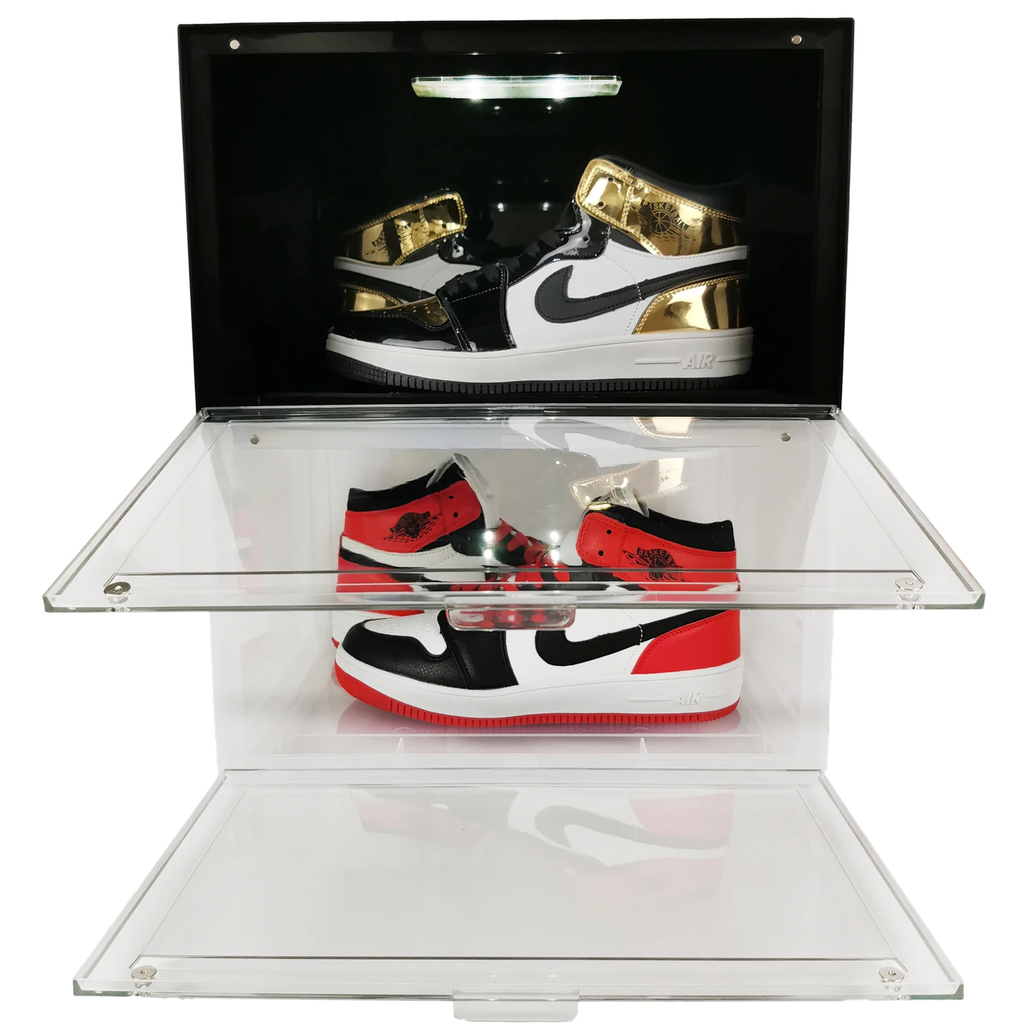 Self-design led drop front shoe box light display with free accesseries