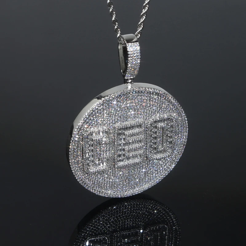 Luxury Big Round Shaped Micro Pave CZ Iced Out Bling Letter CEO Hip Hop Pendant For Men