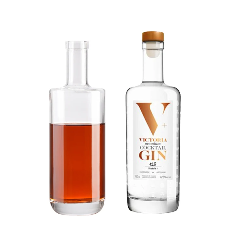 Wholesale Empty Gin Rum Tequila Whisky 500ml 700ml 750 ml liquor spirit glass bottle for vodka with cork